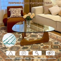 Desyifo Modern Glass Coffee Table 32.3D25.6W15.8H-Abstract Unique Mid Century