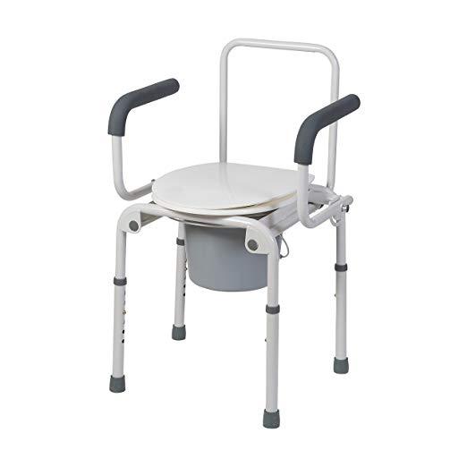 Commode Chair Emergency Toilet Arm Rest Handicapped Bedside Potty Seat Easy Use