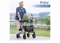 Walk Mate Rollator Walker w/ Padded Seat Backrest All Terrain Compact Purple