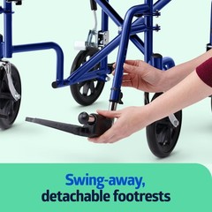 Econo Home Lightweight Foldable Transport Wheelchair w/Handbrakes Blue