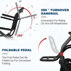 Ultra-Lightweight Folding Wheelchair, Adult Transfer Wheelchair with Trolley Bar