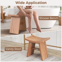 18 Inch Teak Wood Shower Bench Wooden Shower Stool w/ Curved Seat for Bathroom