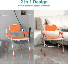 Folding Shower Chair with Arms and Back for Seniors Handicap Disabled Blue US