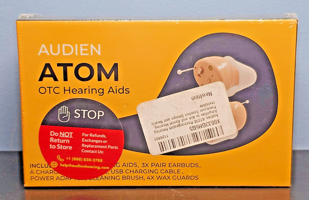 Audien ATOM Wireless Rechargeable Over The Counter Hearing Aids – New & Sealed!
