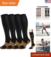 Comfortable Knee-High Copper Compression Socks – 4 Pairs – Travel & Work