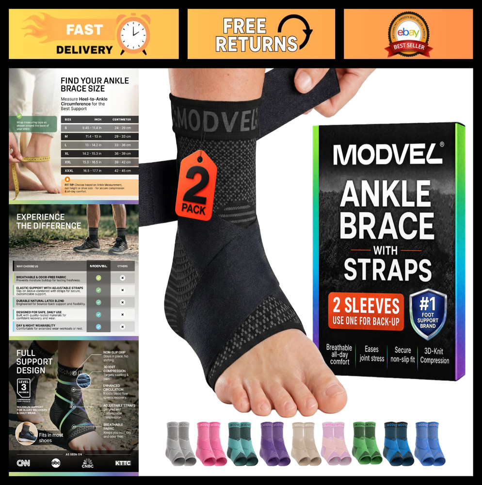 Adjustable Foot & Ankle Brace Socks – 2 Pack Compression Sleeves for Sprains, Pl