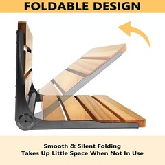 Folding Teak Shower Seat Stainless Steel Black Bath Safety Seat for Elderly