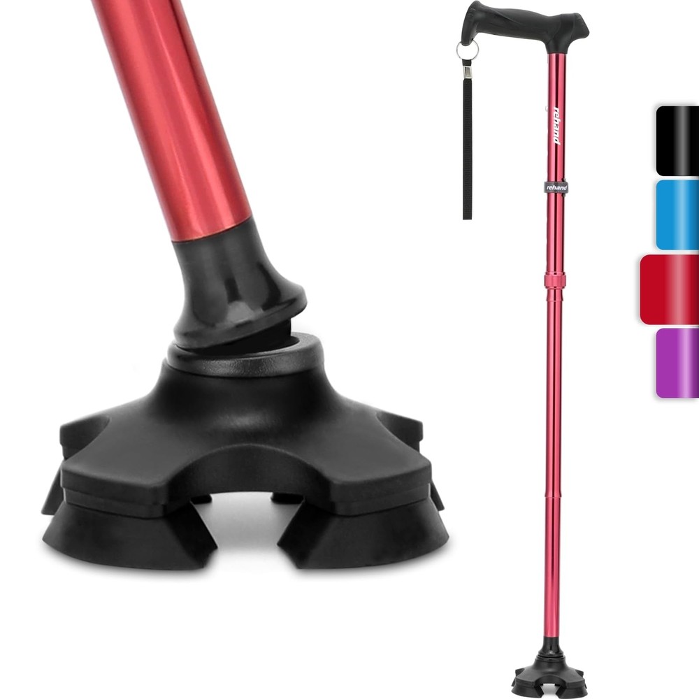 REHAND Walking Cane for Men & Women – Foldable, Adjustable, One Size, Red