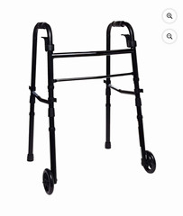 Foldable Adjustable Height Walking Frame Walker, 2-Wheel, Black, 350 lb, 21in