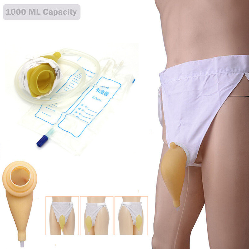 US# Elderly Male Urinal Leg Bag 1000ml Urine Funnel Pee Holder Collector Set