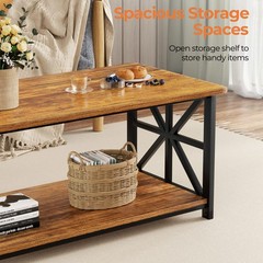 Greenforest Coffee Table Round Corner Farmhouse Center Table 2-Tier Storage