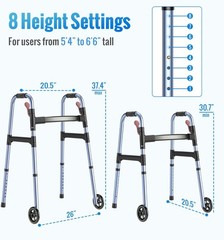 Lightweight Foldable Walker for Seniors – 350lb Capacity, Adjustable Height, Eas