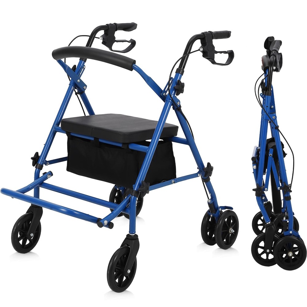 2-in-1 Rollator &Transport Chair Folding Wheelchair Walker Combo w/ Hand Brakes