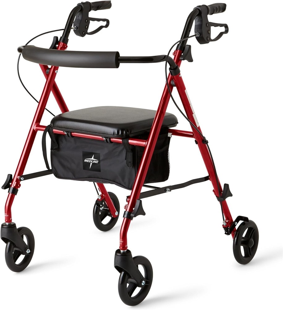Medline Lightweight Rollator 6″ Wheels 250lb Capacity Aluminum Folding Walker Re