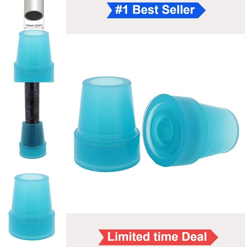 Pair Glow in The Dark Cane Tips 3/4 Inch 19mm Blue Replacement Rubber Ferrules