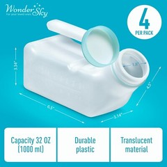 4 Pack Urinals for Men Spill Proof with Glow in The Dark Screw Cap