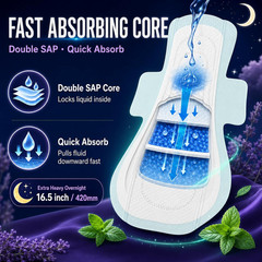 BST Mint Fresh Odor Control Extra Long Overnight Pads for Women | 16.5 Inch (8Pc