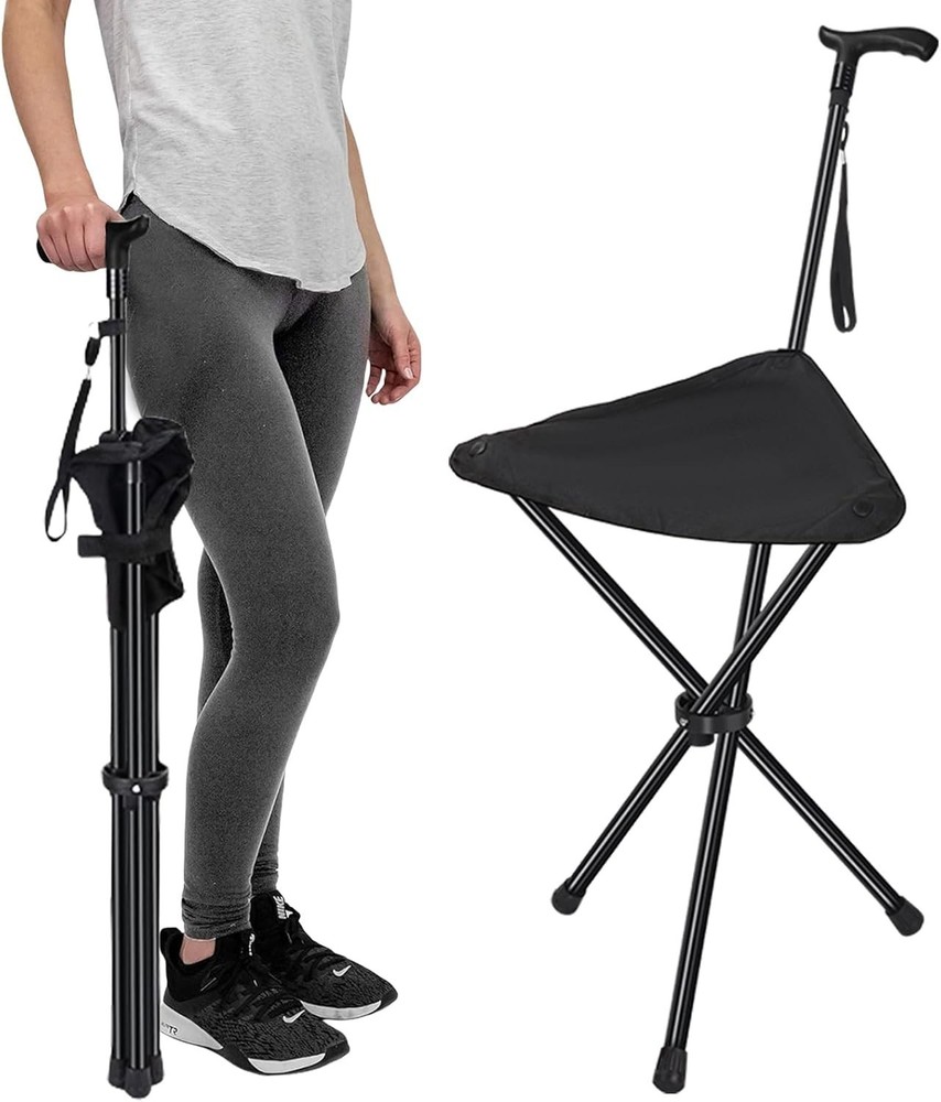 Cane with Seat Folding Lightweight, Adjustable Height 34.2″-39.7″ Walking Stick