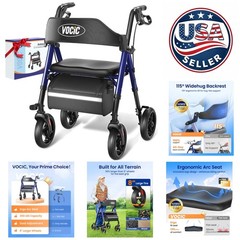 Ergonomic Z21 Rollator Walker, 8″ Big Wheels, Supports 350lb, Lightweight