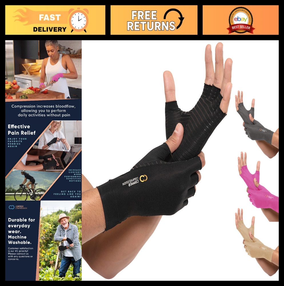 Fingerless Copper Compression Arthritis Gloves for Pain Relief & Support – S