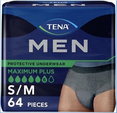 TENA Incontinence Underwear for Men, Maximum Plus, S/M (34in-50in), NEW 64 COUNT