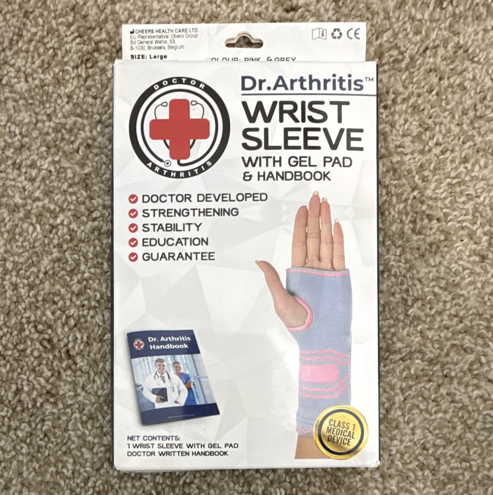 Dr.Arthritis Doctor Developed Wrist Sleeve w/ Gel Pad, Large, Pink/Gray