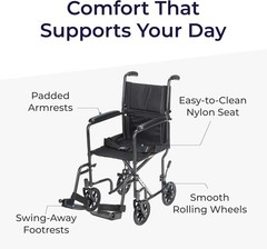 Drive Medical Lightweight Folding Transport Wheelchair – Silver/Black