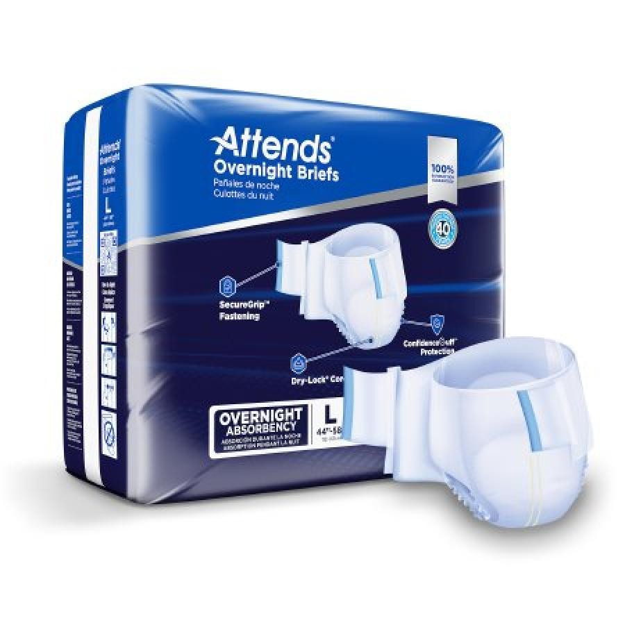 Attends Overnight Briefs Adult Unisex Tab Close Disposable Heavy Absorb Large 56