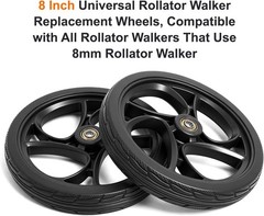 BlessReach 2PCS 8 Inch Walker Wheel, 5/16″ (8 mm) Bearing Solid Replacement W…