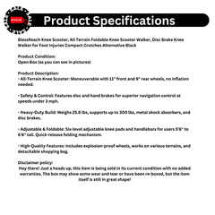 BlessReach All Terrain Foldable Heavy-Duty Knee Scooter Walker Senior 300lb