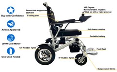 Silver Foldable Aluminum Electric Wheelchair Max300lbs Dual Motor24V12AH Battery
