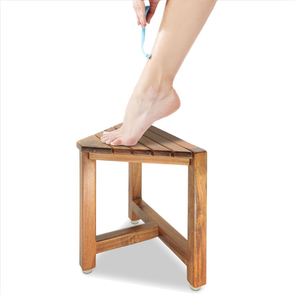 Water-Resistant Corner Shower Bench – Easy Assemble 12-Inch Shaving Stool