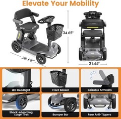PAISEEC 4 Wheel Folding Mobility Scooter Electric Power Wheelchairs Long Range