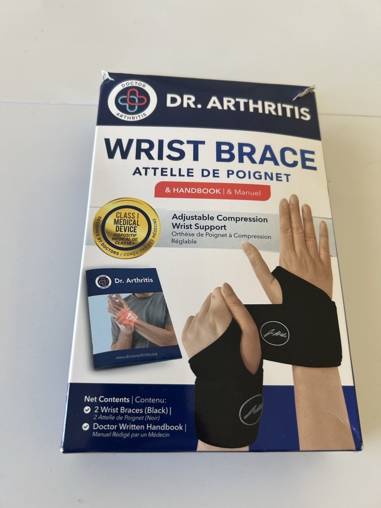 DR. ARTHRITIS COPPER LINED WRIST BRACE & HANDBOOK 1 SIZE LEFT OR RIGHT BLK