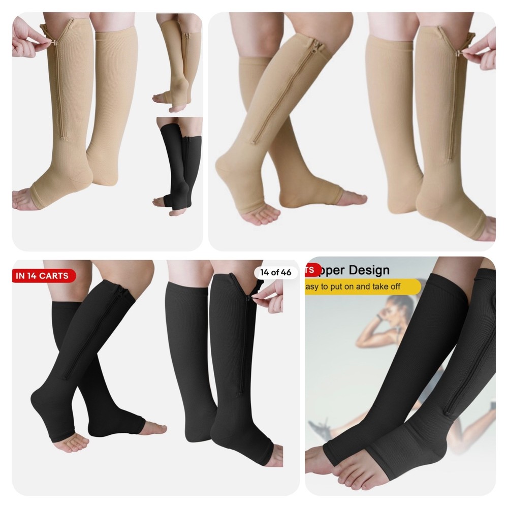 Nylon Zipper Compression Support 2 PAIRS! Sock Graduated Stockings Mens Womens