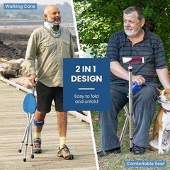 Heavy Duty Adjustable Walking Cane W/ Seat Non-Slip Rubber Tips 400LBS Capacity