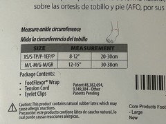 Core Products FootFlexor (AFO) Foot Drop Brace Soft Ankle Orthotics M/L NEW
