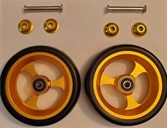 Pair (2) of 5″ Wheelchair Caster Wheels, (2) 5/16″ Axles, and (4) Cone Spacers