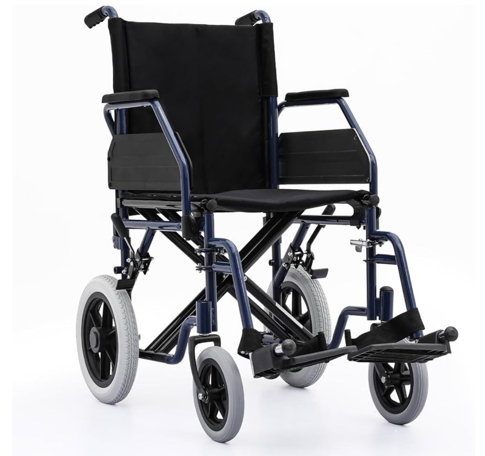 Monicare Transport Folding Wheelchair Flip Back Arm Swing Away Footrest 300lbs.