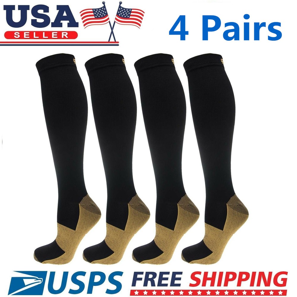 4 Pairs Copper Compression Support Socks 20-30mmHg Miracle Calf Men’s Women’s US