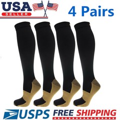 4 Pairs Copper Compression Support Socks 20-30mmHg Miracle Calf Men’s Women’s US