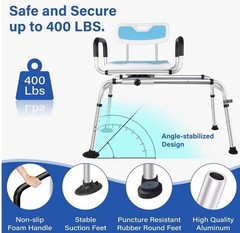 Sliding Tub Transfer Bench Shower Chair w/ 360 Degree Swivel Seat 400 Lbs