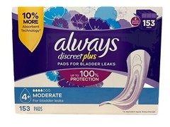 Always Discreet plus Incontinence Pads for Women, Moderate, 153 ct.