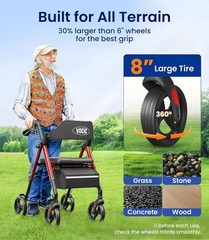 Lightweight Z21 Rollator Walker with Ergonomic Seat, 360° Wheels & 350lb Support