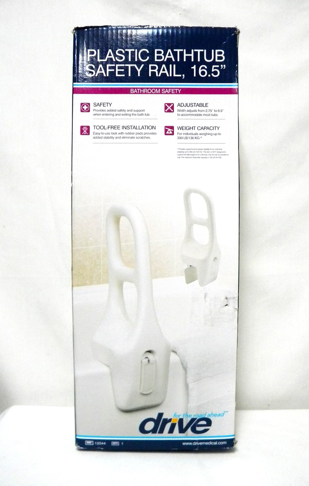 Drive Medical Bathtub Safety Rail, Adjustable Width, 16.5″ H, New, Open Box