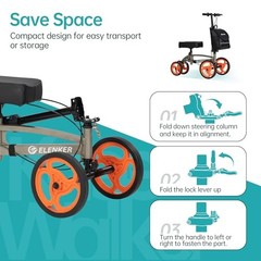 ELENKER Steerable Knee Scooter, Basket, Dual Braking System – Champagne/Black