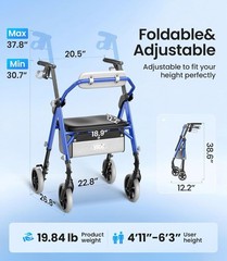 Foldable Rollator Walker for Seniors – 380 lbs Capacity, Ergo Backrest & Seat