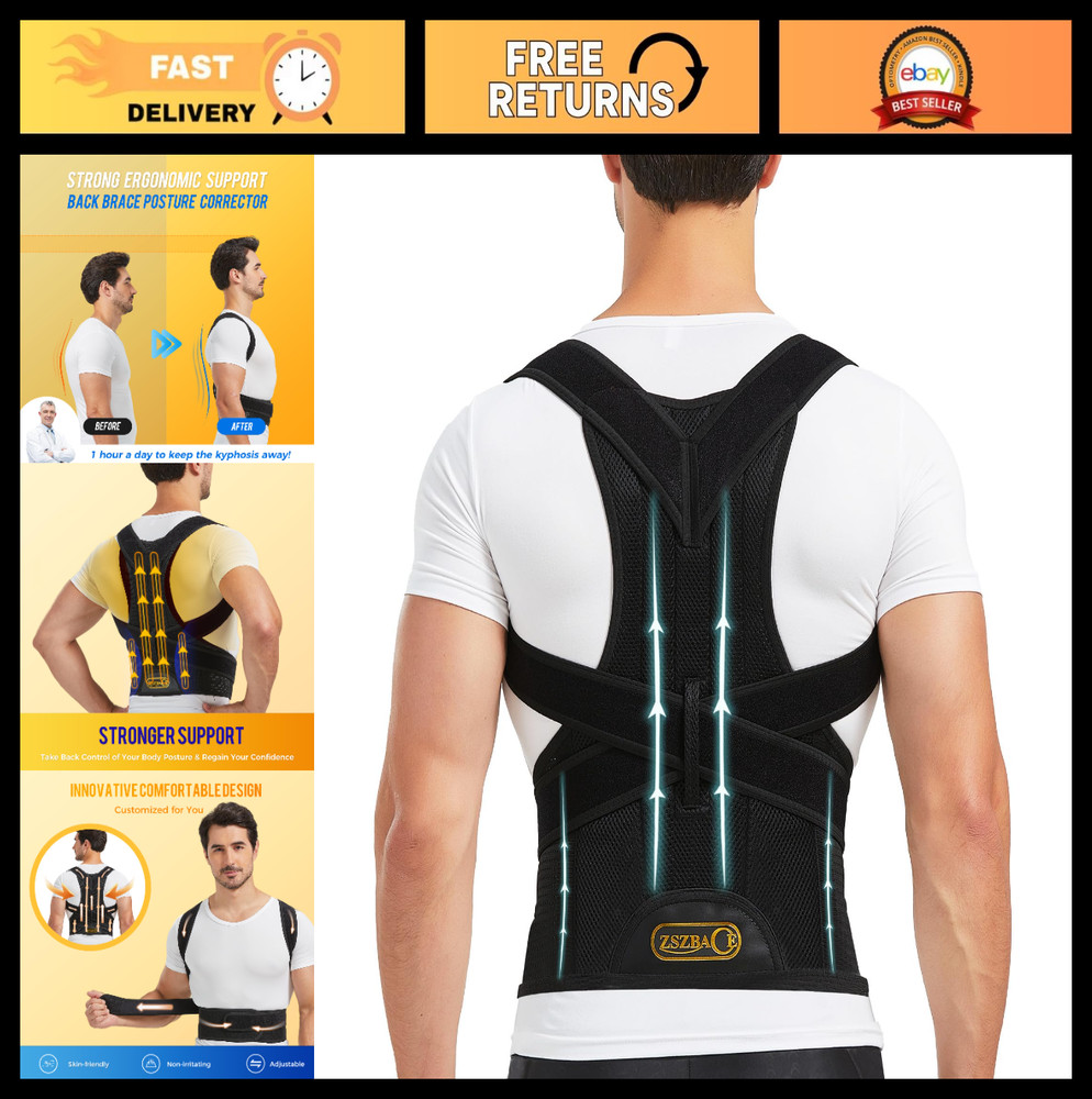 Adjustable Back Brace & Posture Corrector for Men & Women – Spine Support, Pain