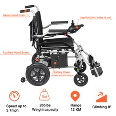 Lightweight 37.5 lbs Foldable Electric Wheelchairs Max 265lbs, with Dual Motor