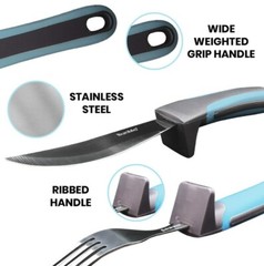 BunMo Adaptive Utensils Weighted Knife Fork Spoons Silverware Set Grip Built Up